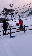 Snowboarders Fail to Ride Rope Tow Ski Lift