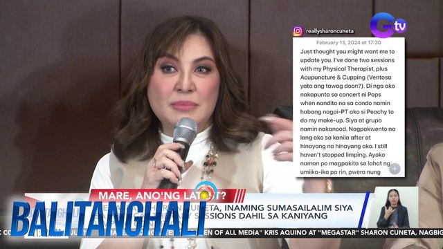 Sharon Cuneta, inaming sumasailalim siya sa physical therapy sessions dahil sa kaniyang limping condition | BT