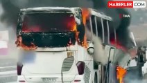 Çorum'da kamyona çarpan otobüs alev alev yandı