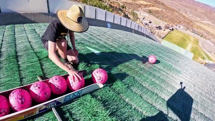 200 Soccer Balls Vs Goalie at Olympic Ski Jump