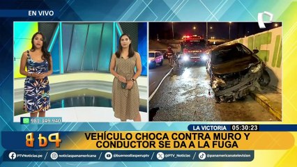Vehículo choca contra muro y conductor se da a la fuga en La Victoria