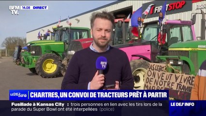 Video herunterladen: Colère des agriculteurs: à Chartres, un convoi de tracteurs prêt à partir en direction de la préfecture