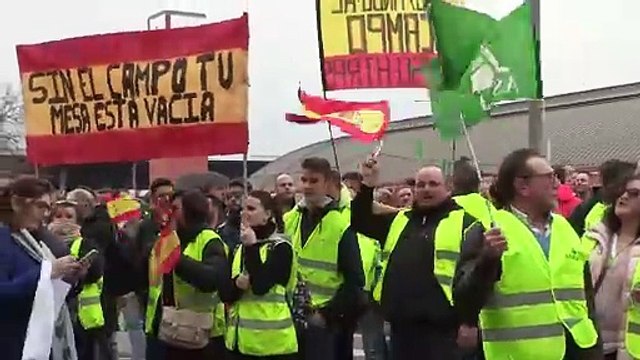Decenas de agricultores protestan a las puertas del Ministerio antes de su reunión con Planas