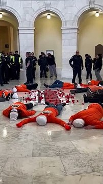 À l'intérieur du Capitole, un groupe de partisans des immigrés a organisé une manifestation contre l'expulsion des immigrés.