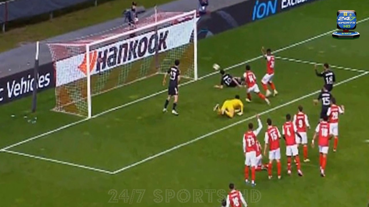 Bizarre Moment as Qarabag Goalscorer is Played ONSIDE by Braga Defender Laying Down Behind the Wall