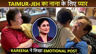 Aww! Taimur and Jeh seen in Randhir Kapoor's lap. Kareena Kapoor's love for her father