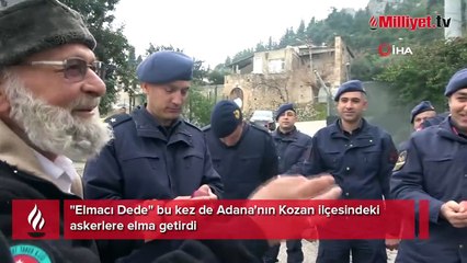 "Elmacı Dede" bu kez de Adana'nın Kozan ilçesindeki askerlere elma getirdi