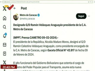 Designado Ramón Velásquez como presidente encargado de la C.A. Metro de Caracas