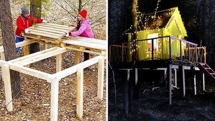 We made a comfortable treehouse in a forest || Mini house ideas by Wood Mood