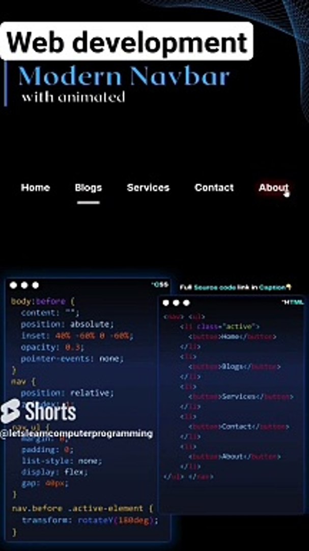 ⁣modern navigation bar in HTML css #html #music #webdevelopment #coder #motivation