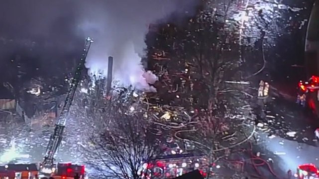 Aerial footage shows aftermath of Virginia house explosion caused by leaking propane tank