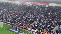 Leeds fans celebrate Georginio's goal against Plymouth