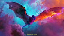 Mysterious bat flying with smoke and neon lights oil paint watercolor print,Midjourney prompts