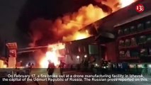 İmage of a massive fire at a drone manufacturing facility in Russia