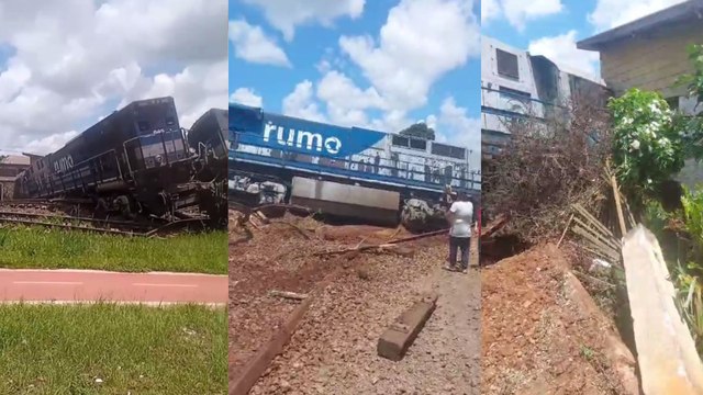 Trem descarrila e atinge casa após colisão com caminhão no Paraná
