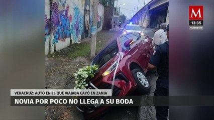 Novia casi no llega a su boda tras un accidente en canal de aguas residuales