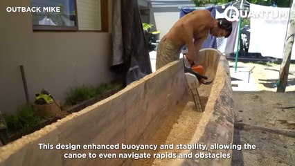 A man turns a huge tree trunk into an amazing, very strong boat with a wonderful appearance
