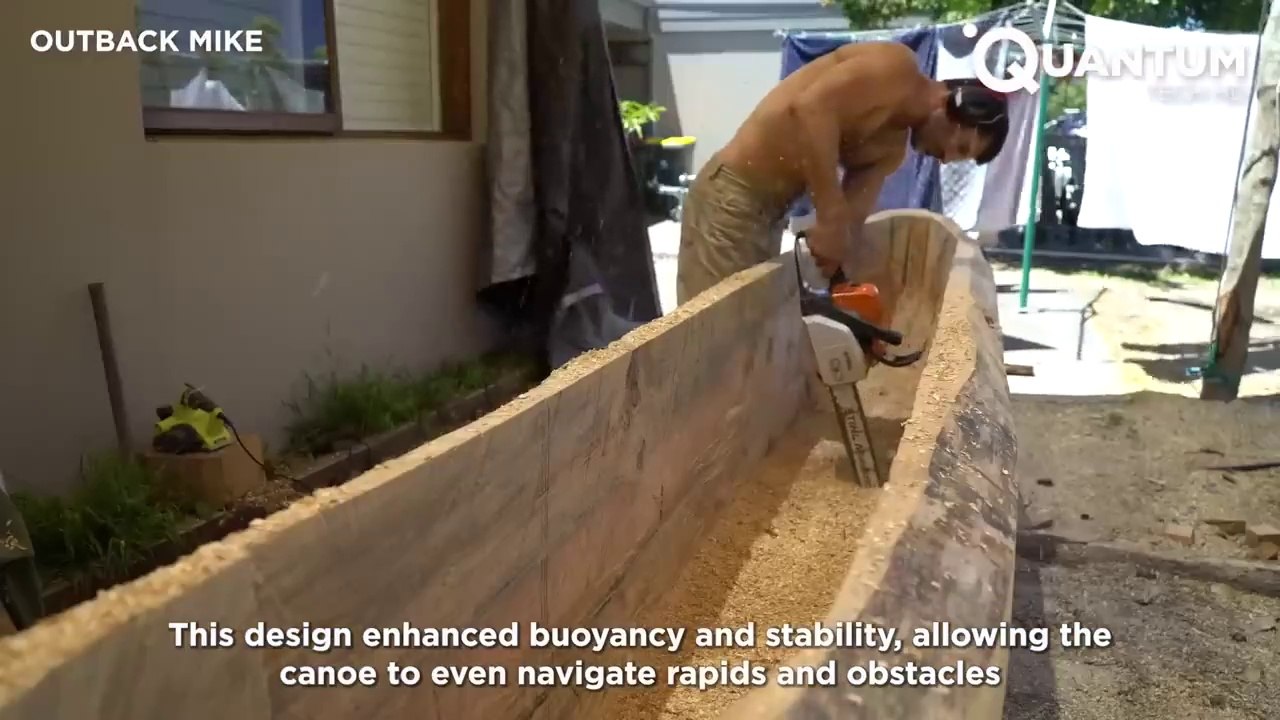 A man turns a huge tree trunk into an amazing, very strong boat with a wonderful appearance