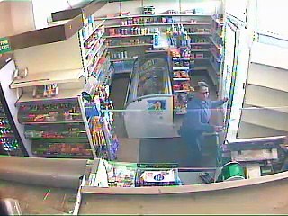 Liam Tristram attacks a shop worker with a crutch