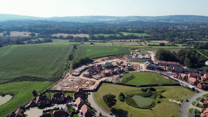 Bird's eye view of construction of new South Downs homes