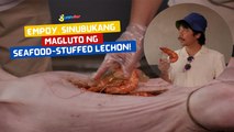 Empoy, sinubukang magluto ng seafood-stuffed lechon! | I Juander
