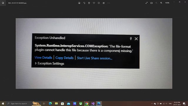 Visual Studio Error - The file-format plugin cannot handle this file because there is a component missing