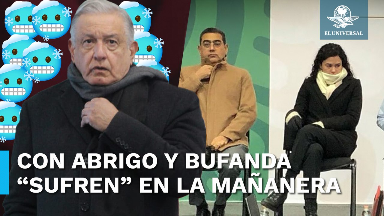 AMLO y su gabinete sufren del frío durante la mañanera en Puebla