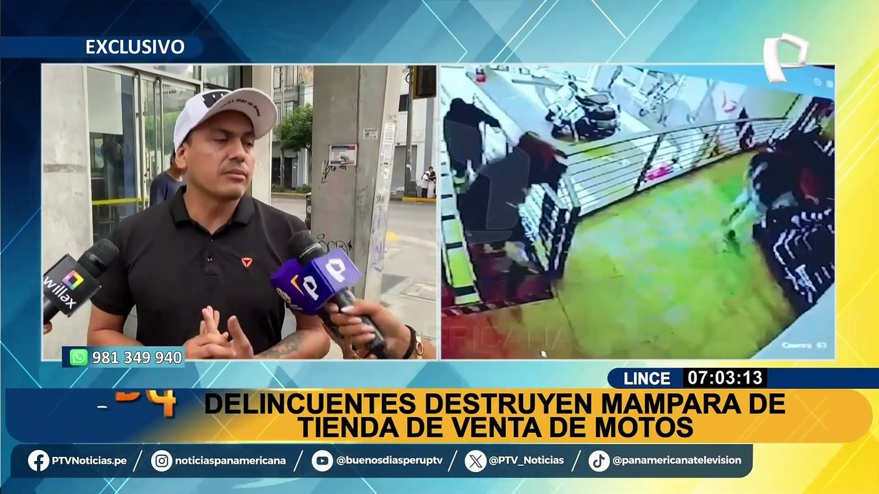 Hampones destrozan mampara para robar una tienda de venta de motos en Lince