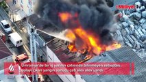 Ümraniye’de alev alev yanan iş yeri böyle görüntülendi