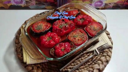 الباذنجان والفلفل المحشي باللحم بالذ طعم  اسهل طريقة