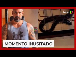 Juliano Cazarré flagra cobra dentro de casa: 'Esperando os bombeiros'