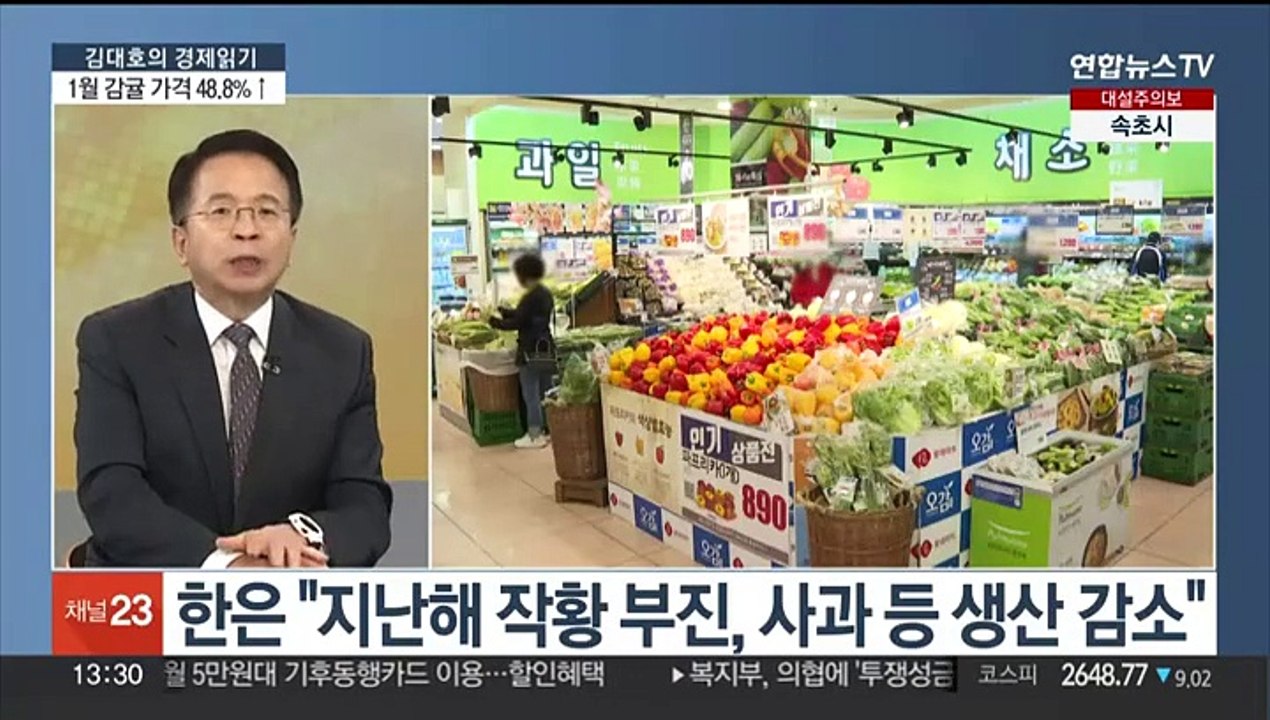 [김대호의 경제읽기] 1월 감귤 48.8% 급등…생산자물가 두 달째 상승