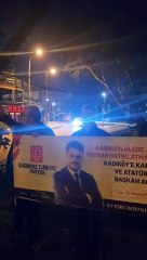 BTP'nin Kadıköy adayı Nurcan Sabur, Alex heykelinin yanına pankartını astı