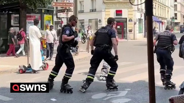 American in Paris amused by bunch of Kens police officers on rollerblades