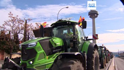 Video herunterladen: Protesta degli agricoltori in Spagna: a Madrid 500 trattori e migliaia di persone in piazza