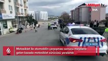 Motosiklet sürücüsü kask sayesinde kurtuldu