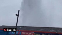 Large swathes of water shoots 100ft into the air after pipe bursts