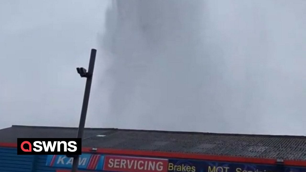 Large swathes of water shoots 100ft into the air after pipe bursts