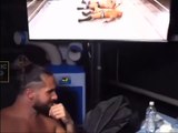 Seth rollins looks worried backstage after Drew mcIntyre won the Men's WWE Elimination Chamber match