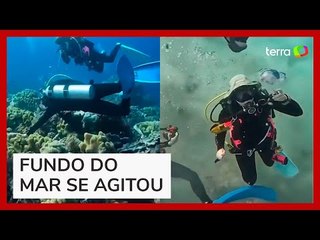 Mergulhador registra momento em que terremoto atinge o fundo do mar