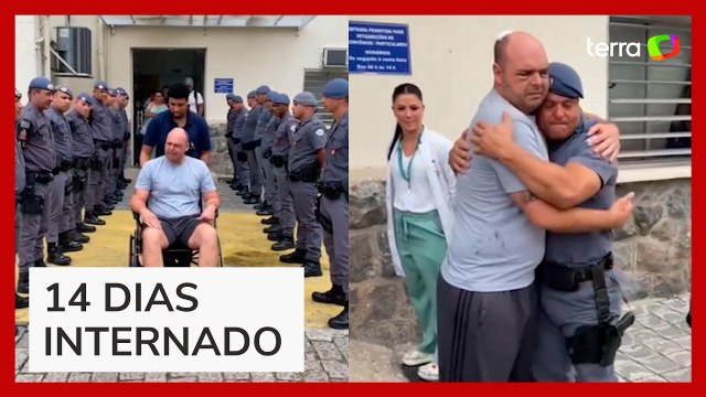 Sargento da PM baleado na cabeça recebe alta e é homenageado por colegas