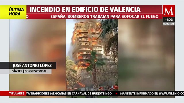 Se incendia edificio residencial en Valencia, España; hay dos personas atrapadas y bomberos heridos