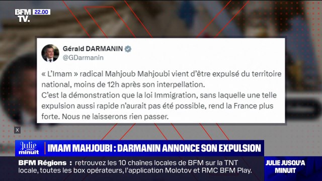 Propos anti-France: l'imam Mahjoubi vient d'être expulsé du territoire , annonce Gérald Darmanin