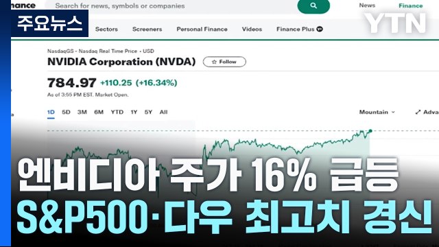 엔비디아 주가 16% 급등...S&P500·다우 최고치 경신 / YTN