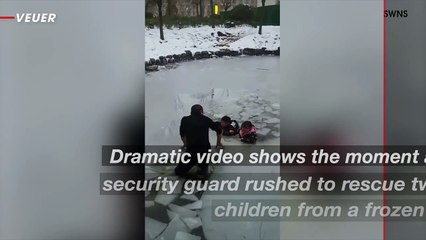 Security Guard Rescues Two Children That Fell Into Frozen Pond