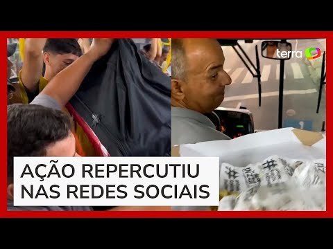 Entrega de pizzas em ônibus lotado na Paraíba viraliza nas redes sociais