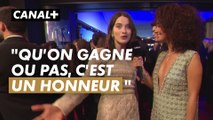 Rebecca Marder au micro de Lena Situations sur le tapis rouge des César 2024