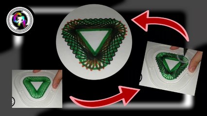  HOW TO DRAW intertwined green, black and orange lines, using a triangular spirograph 