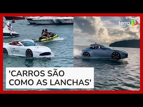 'Carro esportivo' que flutua na água chama a atenção de banhistas no litoral de SC