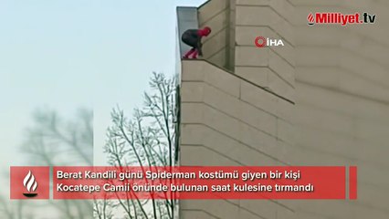 Görenler şaşkına döndü! Spiderman kostümlü kişi saat kulesine tırmandı